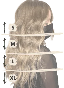 Bild längerer Haare unterteilt in verschiedene Längenkategorien für das bessere Verständnis der Preise.